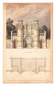 Entrada para o Cemitério Highgate publicado pela The Lady Magazine, por volta de 1839. de English School