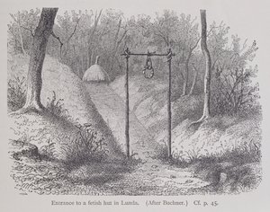 Entrada para uma cabana fetichista em Lunda, de The History of Mankind, Vol.1, pelo Prof. Friedrich Ratzel, 1896 de English School