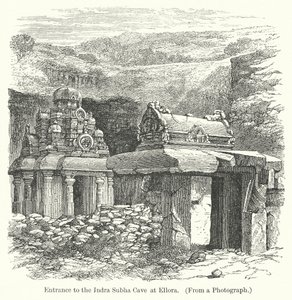 Entrada da gruta de Indra Subha em Ellora (gravura) de English School