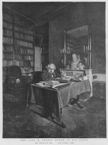 Ernest Renan, filósofo e historiador religioso francês, em seu estudo (litho) de English School