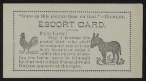 Escort cartão com imagens de uma galinha e um burro de English School