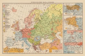 Mapa etnográfico da Europa (litografia a cores) de English School