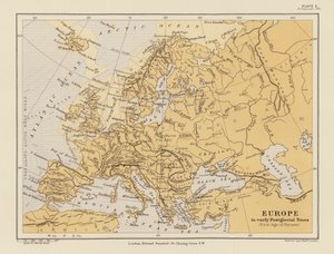 A Europa nos primeiros tempos pós-glaciares (litografia a cores) de English School