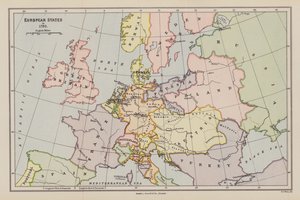 Estados europeus em 1792 (litografia a cores) de English School