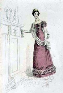 Vestido de noite, placa de moda do Repositório de Artes da Ackermann (gravação colorida) de English School