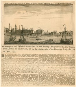 Vista exata da ponte de Londres desde a conflagração da ponte temporária tardia, 11 de abril de 1758 de English School