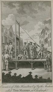 Execução de John Hamilton Esq pela máquina chamada The Maiden (gravura) de English School