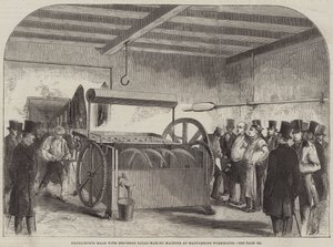 Experiências feitas com a máquina de fazer pão Stevens na Marylebone Workhouse (gravura) de English School