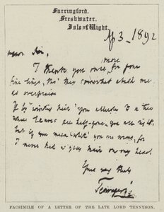 Fac-símile de uma Carta do falecido Senhor Tennyson (gravura) de English School