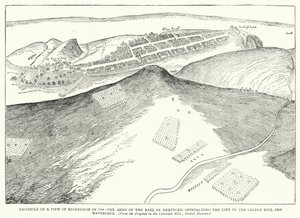 Fac-símile de uma vista de Edimburgo em 1544, com o exército do conde de Hertford a aproximar-se da cidade por Calton Hill e Watergate (gravura) de English School