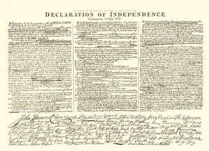 Fac-símile do rascunho original de Thomas Jefferson da Declaração da Independência no Congresso 4 de julho de 1776 de English School
