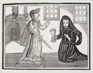Rosamond justo que está sendo envenenado pela rainha Eleanor, ilustração dos Chapu-livros do século XVIII por John Ashton, bar. 1882 de English School