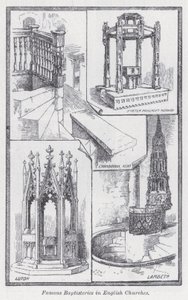 Famosos batistérios em igrejas inglesas (litho) de English School