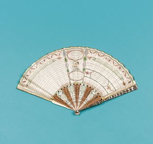 Leque impresso com "Fanology or the Ladies Conversation Fan", de Charles Francis Badini, publicado em 1797 de English School