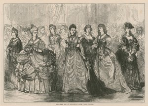 Vestido extravagante bola em Marlborough House - trajes de senhoras de English School