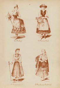 Fatos de fantasia: Folly, Flower Girl, Foolwoman, Newhaven Fish Girl (litografia) de English School