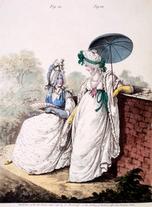 Placa de moda do vestido de damas de manhã, 1796 de English School