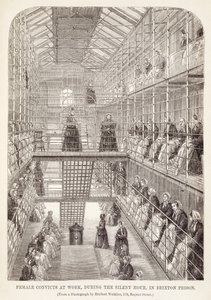 Mulher Condenada no Trabalho durante a Hora do Silêncio na Prisão de Brixton, de The Criminal Prison of London e Scenes of Prison Life por Henry Mayhew (1812-1887) e John Binny, 1860 de English School