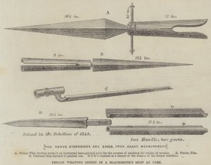 Armas Fenianas apreendidas numa loja de ferreiro em Cork (gravura) de English School