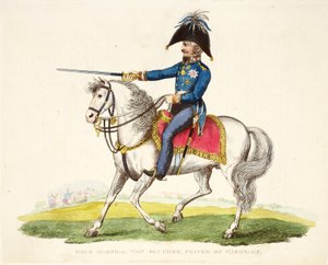 Campo Marshall von Blucher, Príncipe de Wagstadt, pub. por Richard Evans, engr romney, ilustração de um relato histórico da batalha de Waterloo por William Mudford, 1816 de English School