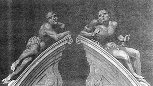 Figuras sobre o Gateway of Bethlehem Hospital, gravado por A. Birrell para Lamberts History of London, 1805 de English School