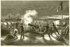 Atirando na Estrela do Oeste da Bateria da Carolina do Sul na Ilha Morriss, 10 de janeiro de 1861 de English School