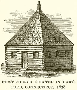 Primeira igreja erigida em Hart-Ford, Connecticut, 1638 de English School