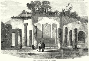 Primeiras paredes descobertas em Pompeia (gravura) de English School