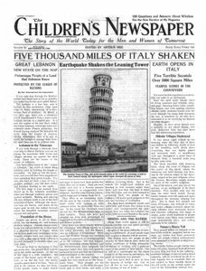 Cinco Mil Milhas da Itália Shaken, primeira página do &39;The Children&39;s Newspaper&39;, setembro de 1920 (papel de jornal)