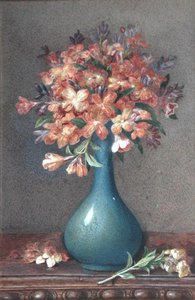 Flores em vaso azul, c.1870 (aguarela sobre papel) de English School
