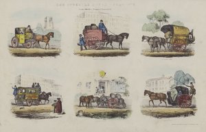 Formas de transporte em Londres em meados do século XIX (aquatint) de English School