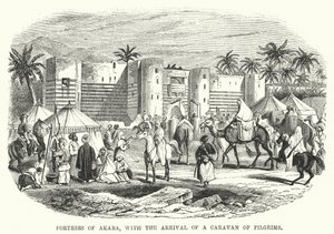 Fortaleza de Akaba, com a Chegada de uma Caravana de Peregrinos (gravura) de English School