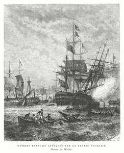 Navios de guerra franceses atacados por uma frota britânica de English School