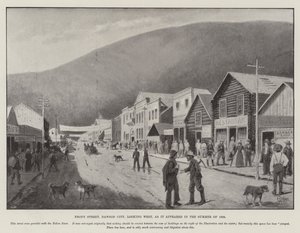 Front Street, Dawson City, olhando para Oeste, como apareceu no Verão de 1898 (gravura) de English School