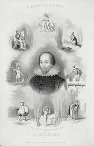 Frontispício para as Histórias, de The Complete Works of Shakespeare, revisado por JO Halliwell, gravado por G. Greatbach de English School