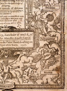 Frontispício de A Plaine e Easie Introdução ao Practicalall Musicke por Thomas Morley, detalhe, 1597 de English School