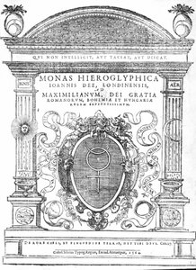 Frontispício de Monas Hieroglyphica por John Dee, publicado em 1564 (impressão) de English School