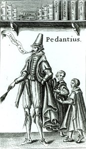 Frontispício de &39;Pedantius&39;, comédia de Edward Forsett produzida em Cambridge em 1581 (xilogravura) de English School