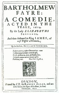 Frontispício de Bartolomeu Fayre: Uma Comédia de Benjamin Jonson (15723-1637) 1631 de English School