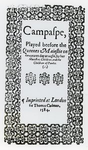 Frontispício para Campaspe por John Lyly (c.1554-1606) 1584 de English School