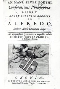 Frontispiece a tradução Christopher Rawlinson de Alfred a maior edição da Boethius Consolação da Filosofia, 1698 (impressão) de English School