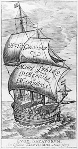 Frontispício para o mar livre, por Hugo Grotius e Paul van machos da melro, 1633 de English School