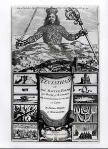 Frontispício ao Leviathan ou a matéria, Forme e poder de uma riqueza comum Ecclesiasticall e Civil, 1651, por Thomas Hobbes (1588-1679) de Malmesbury de English School