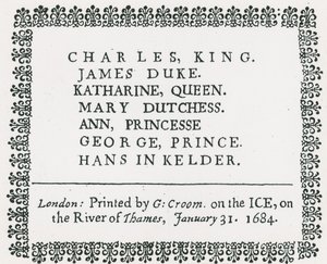Feira da Geada no Tamisa, Lembrança Impressa para o Rei Carlos II e a Família, 1684 de English School