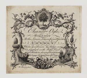 Fruiterer, Eleanor Ogle, cartão de comércio de English School