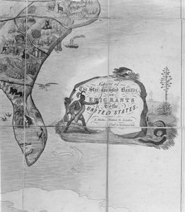 Jogo da Bandeira Estrelada ou Emigrantes para os Estados Unidos, c.1840 (litografia) (pormenor de 247745) de English School
