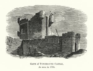 Porta do Castelo de Tynemouth, como visto em 1783 (gravura) de English School