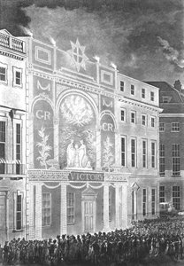 Reunindo-se na Portman Square para assistir a uma iluminação pela paz entre a Grã-Bretanha e a França, 1806 de English School