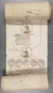 Rolo genealógico dos reis da Inglaterra, c.1440-79 (caneta e tinta sobre pergaminho) de English School