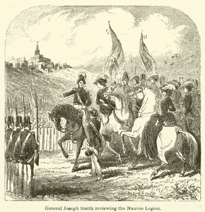 General Joseph Smith revisando a Legião de Nauvoo (gravura) de English School